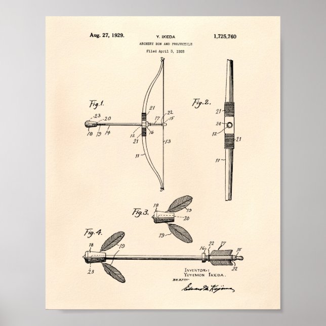 Poster Tir à l'arc Bow 1929 Brevet Art vieux poivre (Devant)