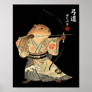 Poster Tir à l'arc de capybara Samouraï Kyudo Art animal 