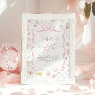 Poster Tirage au sort de couches à ruban rose Baby shower
