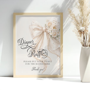 Poster Tirage au sort des couches de baby shower floral a