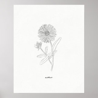 Poster Tirage de trait d'affiche - Fleur d'encre dessinée