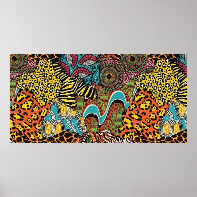 Poster Tissu africain traditionnel et peaux d'animaux sau (Devant)