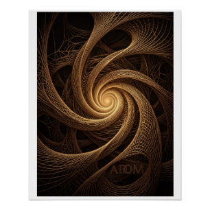 Poster Tissu B à vortex en spirale dorée abstrait