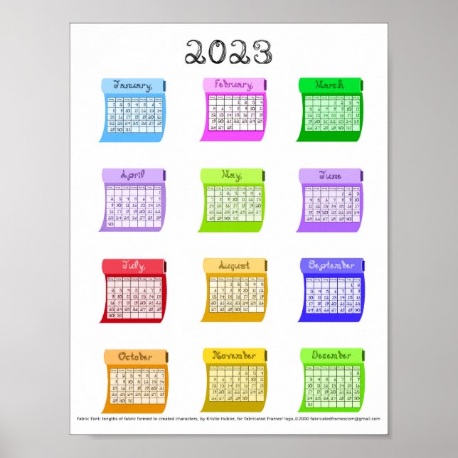 Poster Tissu de calendrier 2023 Police Mois Boulons de co (Devant)