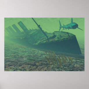 Poster titanesque sous l'eau, vert-bleu,