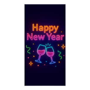 Poster toast-champagne-néon-bonne-anné-couleurs-amusant-p