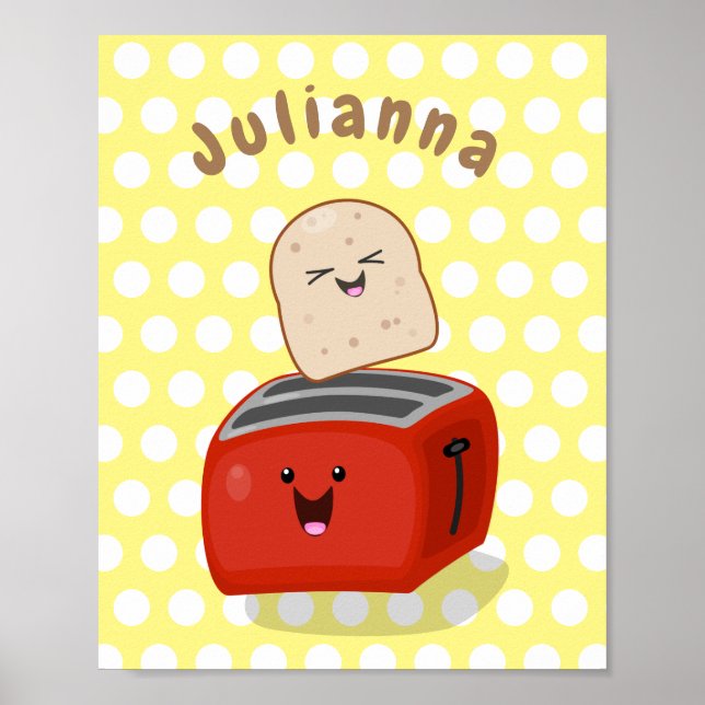 Poster Toast de Cute kawaii et dessin animé de grille-pai (Devant)