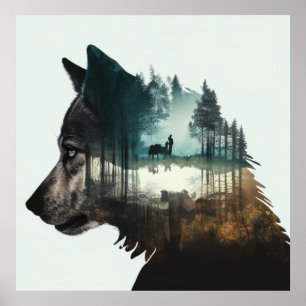 Poster Toast et Loup foncé : Double exposition dans les b
