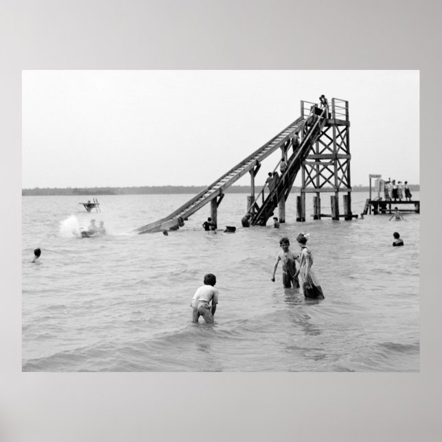 Poster Toboggan aquatique, île Bois Blanc, MI 1903 (Devant)
