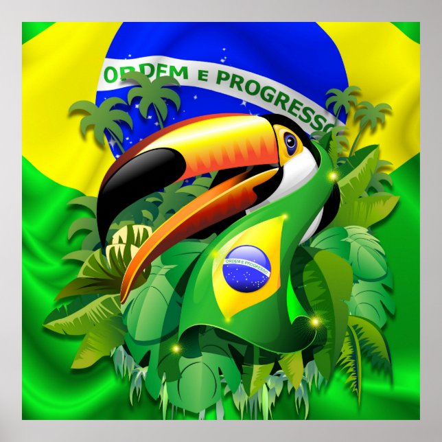 Poster Toco Toucan avec drapeau brésilien (Devant)