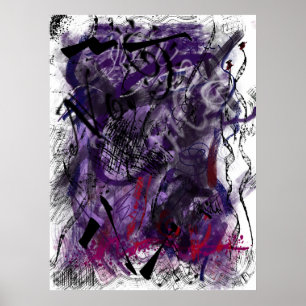 Poster Toile abstraite aux coups de pinceau violets mysti