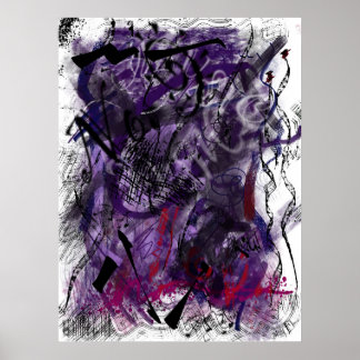 Poster Toile abstraite aux coups de pinceau violets mysti