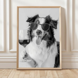 Poster Toile australienne berger tenant du vin, Noir a