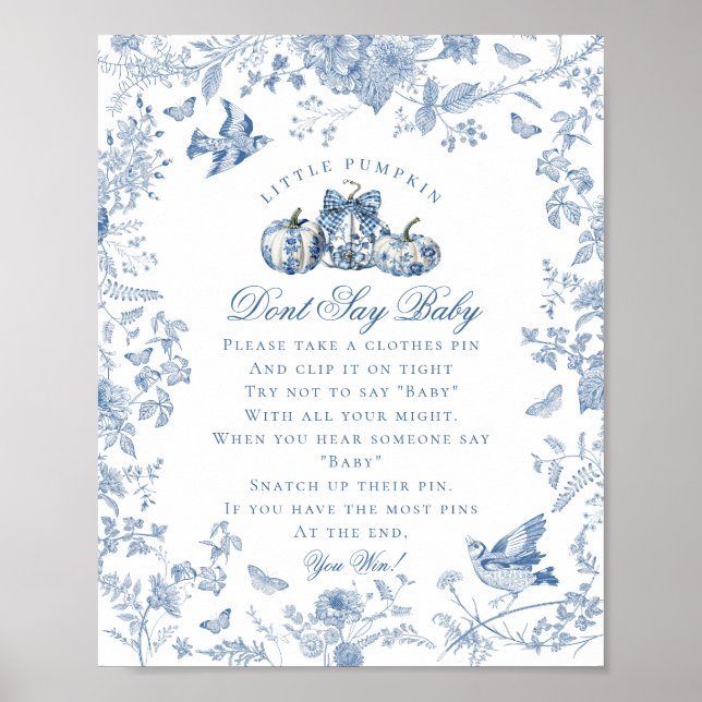 Poster Toile Bleu Citrouille Français Chute Ne Dire Bébé (Devant)