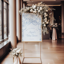 Toile bleu clair et Baby shower en cou Bienvenue