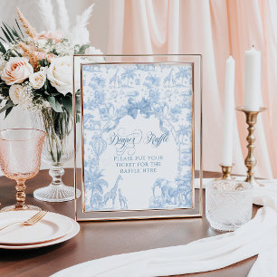 Poster Toile Bleu Safari Baby shower animal Déchets Raffl