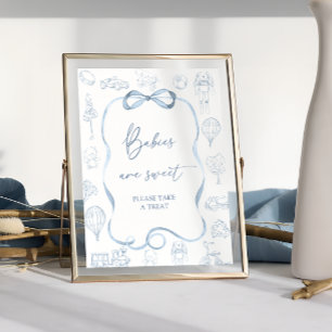 Poster Toile Bleue de Jouy Baby shower Les bébés sont dou