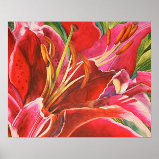 Poster Toile d'aquarelle rouge d'origine
