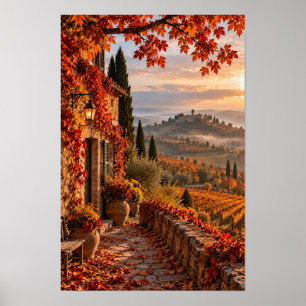 Poster Toile d'art mural de vignoble en automne au couche