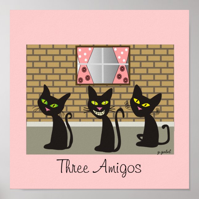 Poster Toile de chat noir "Trois Amigos" (Devant)