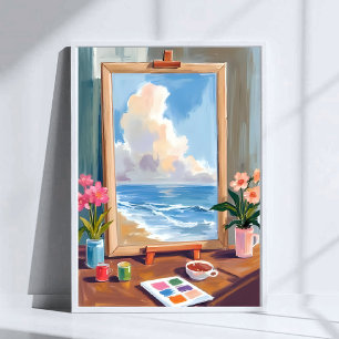 Poster Toile de chevalet de peinture à l'aquarelle d'arti