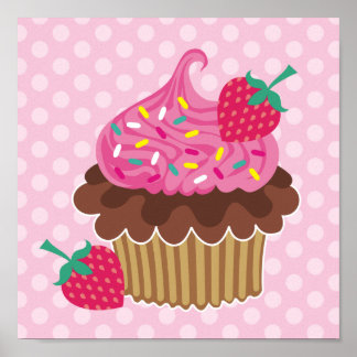 Poster Toile de cupcake à fraises et chocolat Imprimer