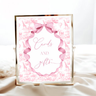 Poster Toile de Jouy Animaux de Safari Rose Cartes et Cad