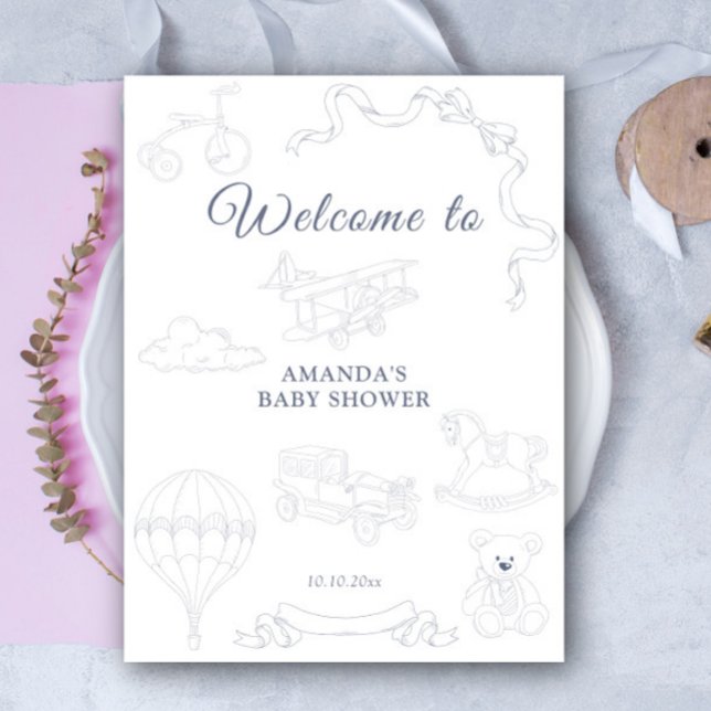 Poster Toile de Jouy Nursery Welcome Baby Shower (Créateur téléchargé)