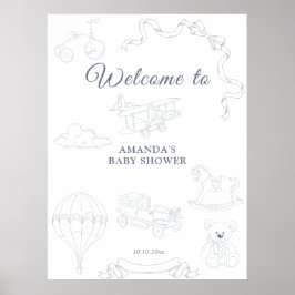 Poster Toile de Jouy Nursery Welcome Baby Shower
