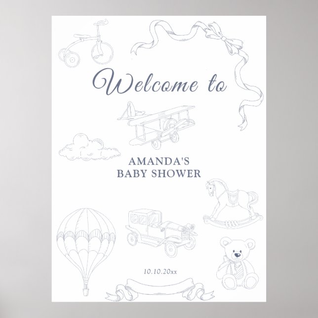 Poster Toile de Jouy Nursery Welcome Baby Shower (Devant)