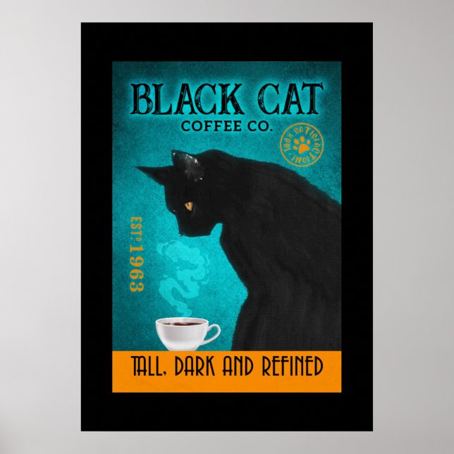 Poster Toile de la société de café en chat noir (Devant)