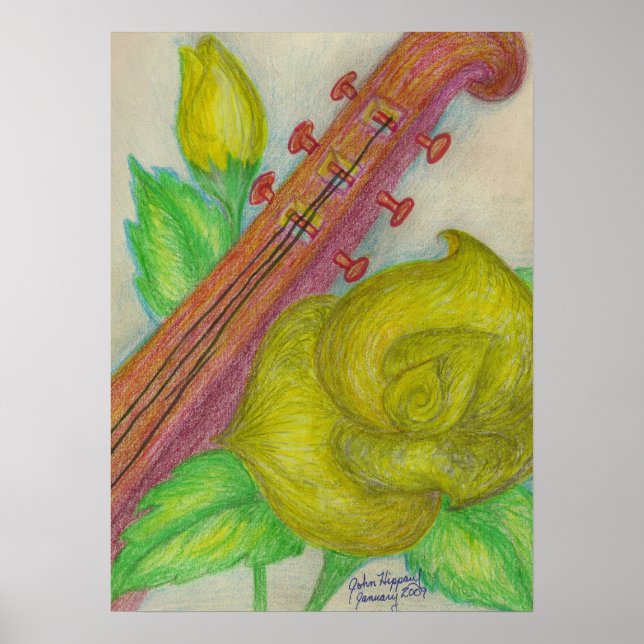 Poster Toile Rose et guitare (Devant)