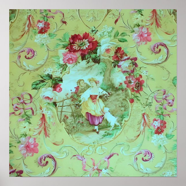 Poster Toile victorienne antique Rococo Style Sage Green (Devant)