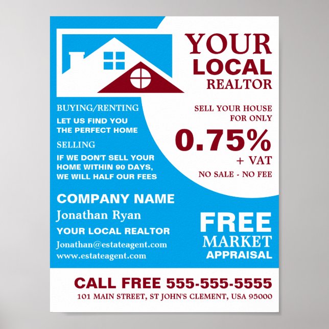 Poster Toit Tops, Realtor, Agent immobilier Publicité (Devant)
