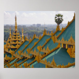 Poster Toits de la pagode Shwedagon, Yangon, Myanmar