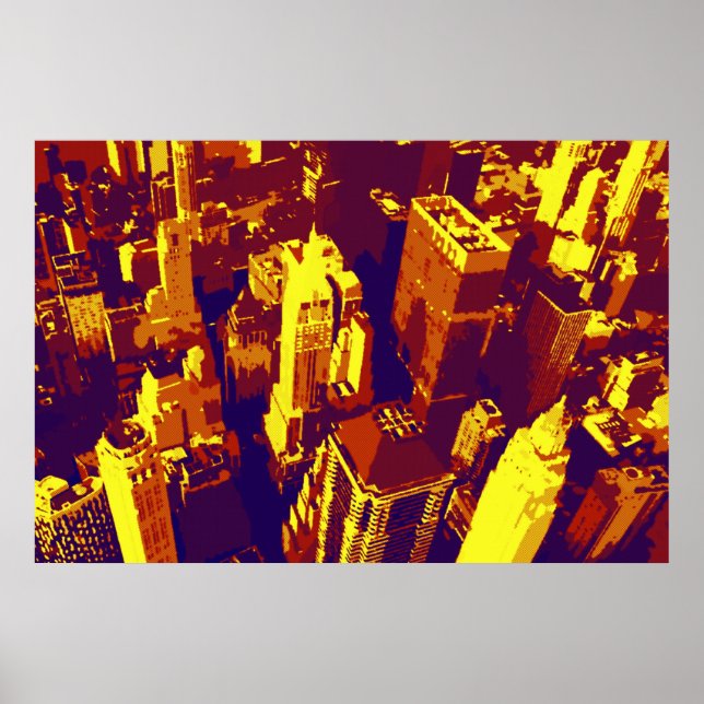 Poster Toits Jaune Bleu Jaune Retro Pop Art NYC (Devant)