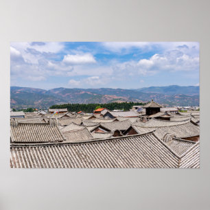 Poster Toits tuilés traditionnels chinois, Dali, Yunnan,