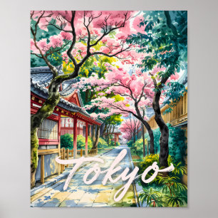 Poster Tokyo Cerisier Aquarelle Japon Traditionnel