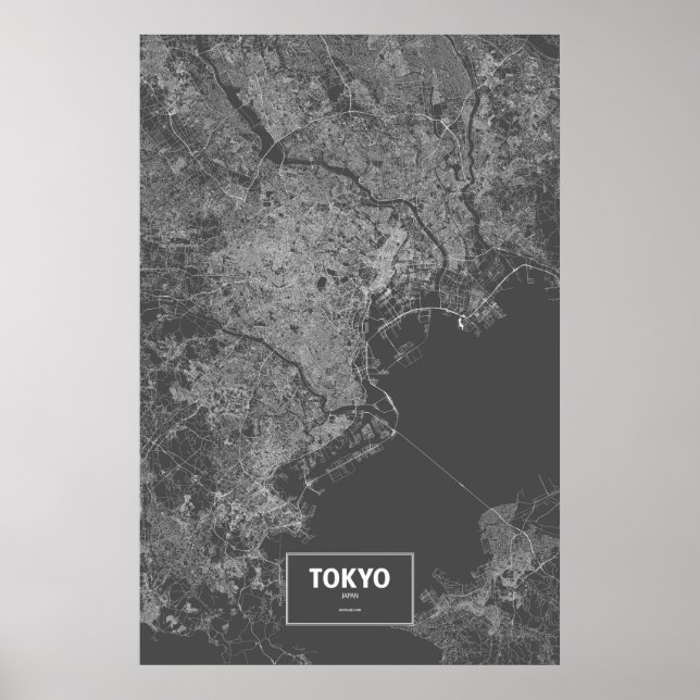 Poster Tokyo, Japon (blanc sur noir) (Devant)