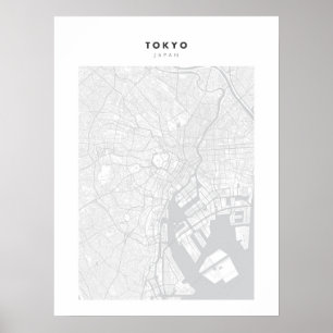 Poster Tokyo - Japon Carte de la ville blanche