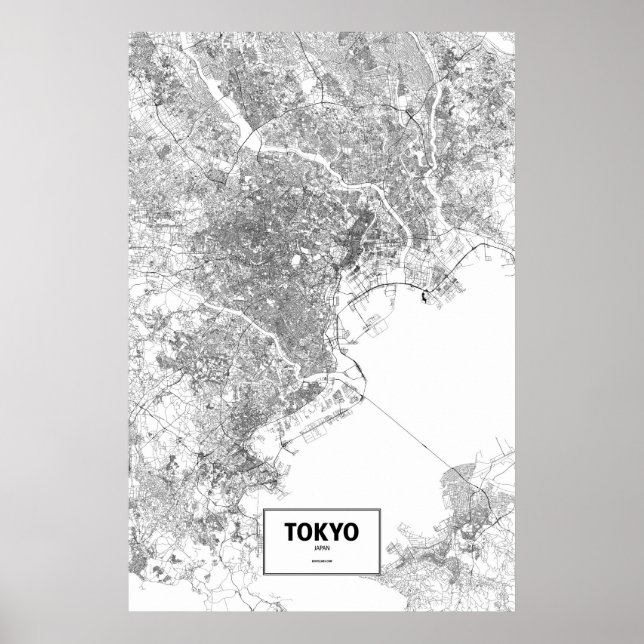 Poster Tokyo, Japon (noir sur blanc) (Devant)