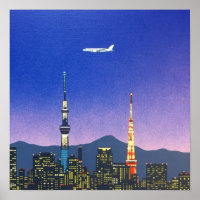 Tokyo Japon Skyline 80s Hiroshi Nagai Art