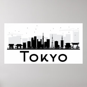 Poster Tokyo, Japon   Skyline de la ville noire et blanch