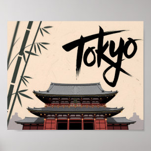 Poster Tokyo Japon Voyage Art de temple vintage calligrap