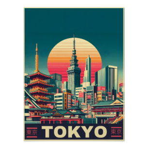 Poster Tokyo Japon Voyage cadeaux de ligne d'horizon RETR
