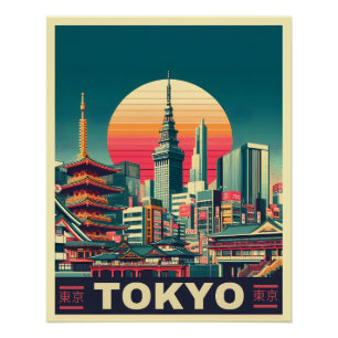 Poster Tokyo Japon Voyage cadeaux de ligne d'horizon RETR