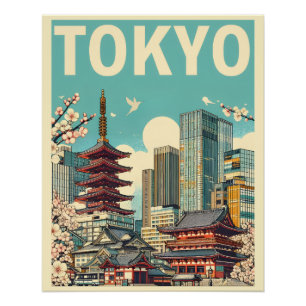 Poster Tokyo Japon Voyage cadeaux de ligne d'horizon RETR