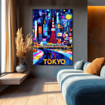 Tokyo Neon Glow – Paysage urbain géométrique color