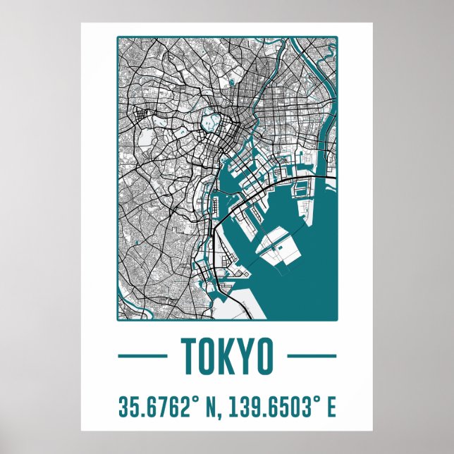 Poster tokyo Plan de ville minimaliste, tokyo Carte de vi (Devant)