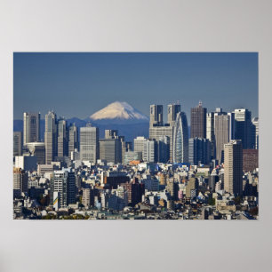 Poster Tokyo, Skyline du quartier de Shinjuku, mont Fuji,